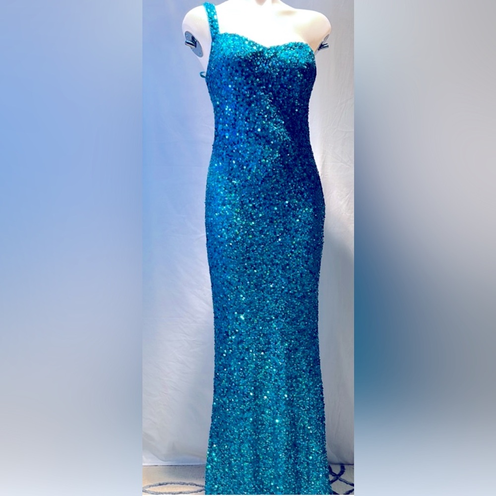 Long Dress Scala Elegant Blue Sequin Evening Gown